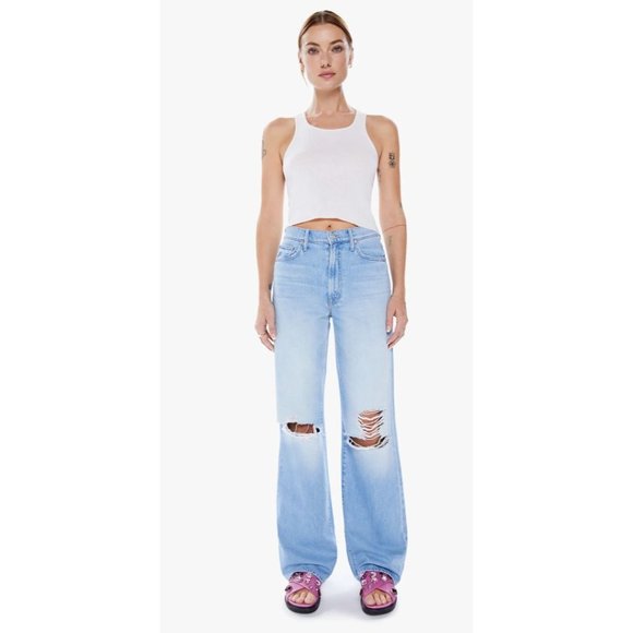 NWT MOTHER The Maven Heel Jeans in Ripped Off Blue - Picture 2 of 5